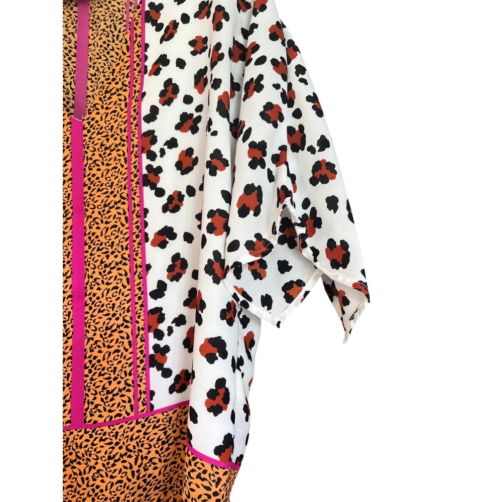Renee C Womens Mixed Animal Print Kimono Sleeve Blouse Pink Orange Size Medium - Picture 4 of 10